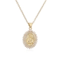 Vintage 18K vergoldete Maria-Halskette mit ovalem Anhänger, Perlen und Zirkonia - Heilige Mutter und Kind Stil (25386)