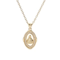 Detail van 18K vergulde Maria hanger met zirkonia steentjes en fijne O-schakelketting - Goud (25417)