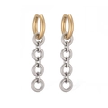 Minimalist 18K gold plated stainless steel drop earrings with interlocking silver rings - Gold Silver Contrast Color Ring Style (46113)