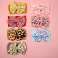 Set of 7 colorful leopard and floral print oversized bow nylon headbands for baby girls - 14.5*10.5cm / Random Mixed Colors