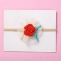 Baby headband set featuring a red felt rose flower with white mesh on soft nylon strap - Red Felt Rose Mesh Combination