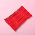 Detailed view of red chunky cable knit infinity scarf made of soft yarn for winter - 15.5*8.5cm / Red