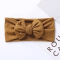 Detailed texture of mustard yellow ribbed knit baby headband with a large bow decoration - 17.5*7.5 cm / Earthy Yellow