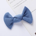 Detailed view of light blue waffle-knit texture and soft fabric on the bow hair clip - Waffle Texture Bow / Light Blue