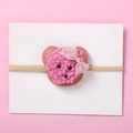 Pink plush bear head baby nylon headband set with soft mesh bow on pink background - Pink Plush Bear Design