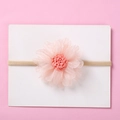 Infant headbands set featuring a soft light pink mesh flower on a beige nylon strap - Light Pink Fluffy Mesh Flower