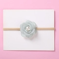 Soft nylon infant headband featuring light green fabric flower with pearl decoration - Light Green Faux Flower with Imitation Pearl