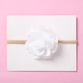 Elastic baby headband featuring a large white mesh flower on soft nude nylon band - Large White Mesh 3D Flower