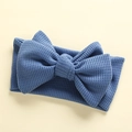 Detail of blue waffle texture knit headband for babies with large handmade DIY bow - 17*9 cm / Blue