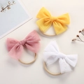 Set of 3 soft nylon baby headbands with large mesh bows in yellow, pink and white - Yellow Pink White Combination