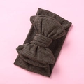 Close-up of baby ribbed knit headband with large double-layered bow in dark coffee brown color - Army Green