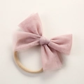 Détail du nœud en résille rose Morandi et du bandeau en nylon sans couture pour bébé - 10,5*7,5 cm / Khaki Clair