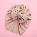 Pink ribbed baby turban hat with oversized bow detail showing 18cm width and 17cm height - 18x21cm / Flesh Pink