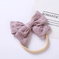 Fiocco in cotone ricamato viola chiaro su fascia in nylon beige elastica per neonati - Viola Taro