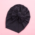 Detailed texture of heather grey baby turban hat with a large ribbed knit bow - 18x21cm / Navy Blue