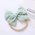 Fascia per neonati verde menta con fiocco ricamato floreale e morbido cinturino in nylon - Verde Fagiolo