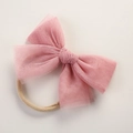 Détails du nœud en résille rose et du bandeau souple en nylon pour bébés et nourrissons - 10,5*7,5 cm / Rose Coréen
