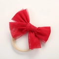 Dettaglio della fascia per capelli con fiocco rosso in rete e morbida trama in nylon - 10,5*7,5 cm / Rosso