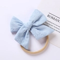 Fascia per neonati con fiocco in cotone ricamato celeste e nastro in nylon - 9.5*6.5 cm / Celeste
