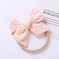 Fascia per capelli in cotone rosa ricamato con elastico in nylon senza cuciture per neonati - 9.5*6.5 cm / Rosa Chiaro