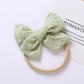 Fascia per capelli verde in cotone per neonati con ricamo floreale e fiocco - 9.5*6.5 cm / Verde Scuro