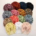 Baby Turban Mützen Set mit plissierten Rüschen und großen Schleifen in bunten Farben - 18*21 cm / Zufällige Farbe