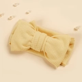 Handmade light yellow waffle knit baby headband with a double-layered bow design - 17*9 cm / Light Yellow