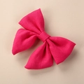 Macro detail of magenta pure linen hand-knotted bow hair clip with visible fabric texture - 8*6.5 cm / Rose Red