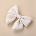 Close-up of a handmade cream linen bow hair clip showing detailed woven fabric texture - 8*6.5 cm / White