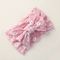 Weiches rosa Baby-Stirnband aus Nylon mit weißem Blumendruck und großer Schleife - Dunkelrosa