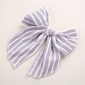 Handmade purple and white vertical striped bow hair clip for girls with overlock edges - Purple