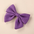 Close-up of handmade dark purple linen hair bow showing natural fabric texture details - 8*6.5 cm / Purple