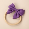 Detail of purple linen bow headband with soft high-elastic nylon band for infants - Purple