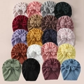 Newborn waffle knit turban hats featuring a double bow in 20 assorted Morandi colors - 21*19 cm / Random Mixed Colors