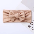 Elastic baby headband with large bow in beige rib knit fabric for infants - 17.5*7.5 cm / Nude