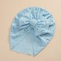 Detailed shot of baby turban with large bow in light blue eyelet lace fabric - Light Blue