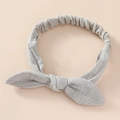 Grey cotton bunny ear headband for baby girls with soft knotted bow and elastic band - Gray