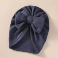 Detailed texture of dark blue waffle knit baby turban hat with oversized bow - 21*19 cm / Navy Blue