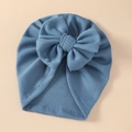 Blue waffle knit baby hat with a large double bow made of soft ribbed fabric - 21*19 cm / Sky Blue