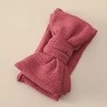 Detail of dusty pink knitted baby headband with bow and textured hollow pattern - 11# Brick Red