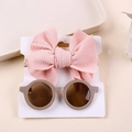 Set bandeau à nœud rose et lunettes de soleil rondes vintage pour bébés - Ensemble emballé sur carte / Ensemble Deux Pièces Rose