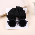 Ensemble d'accessoires bébé avec bandeau noir à nœud et lunettes de soleil rondes - Ensemble emballé sur carte / Noir Ensemble 2 Pièces