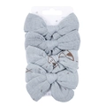 Detail view of 4-piece light blue cotton bow hair clips on a white display card - Set 5 (FHML-2251)