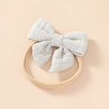 Light blue cotton gauze bow headband with soft stretch nylon band for newborns - Gray