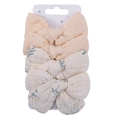 Detail of 4-pack cotton bow hair clips with floral patterns on a display card - Set 7 (FHML-2251)