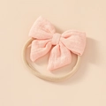 Soft pink cotton bow headband with high-elastic nude nylon band for infants - Carmine Pink