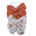 Detailed close-up of a 4-pack of cotton bow hair clips with rainbow prints and solid colors - Set 11 (FHML-2251)