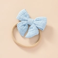 Light blue muslin bow baby headband with soft beige high-stretch nylon hair band - Sky Blue