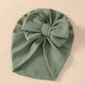 Sage green waffle knit baby beanie featuring a large decorative bow for infants - 21*19 cm / Grass Green