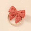Terracotta cotton bow headband for infants with a soft, seamless high-elastic nylon strap - Orange Red